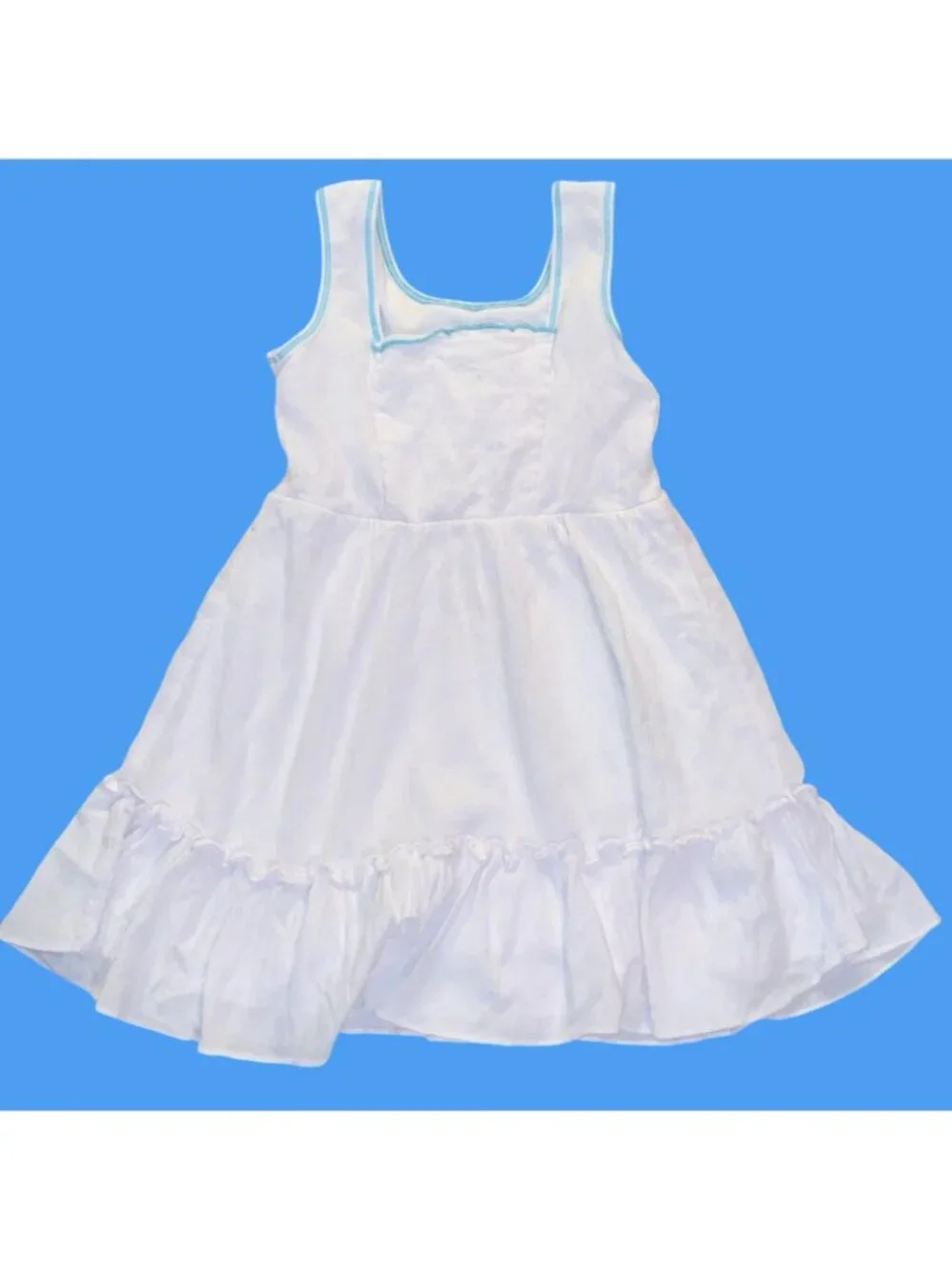 Jona Michelle Tank Dress White Teal Cotton Coverall Pool Summer Sun Top Girls 7